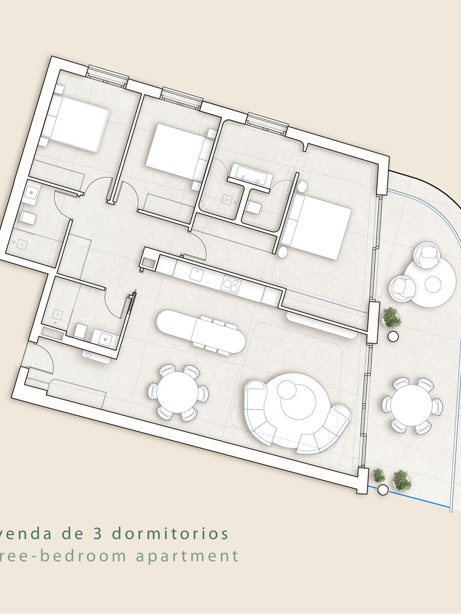 ÓLEO Fuengirola 3-bedroom apartment floor plan showing generous layout and large terrace
